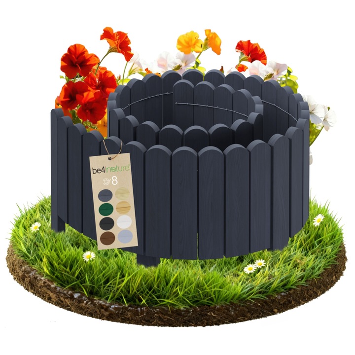 Bordura pentru gradina din lemn flexibila, be4nature, 200 x 20 cm, gri, impregnata, decorativa