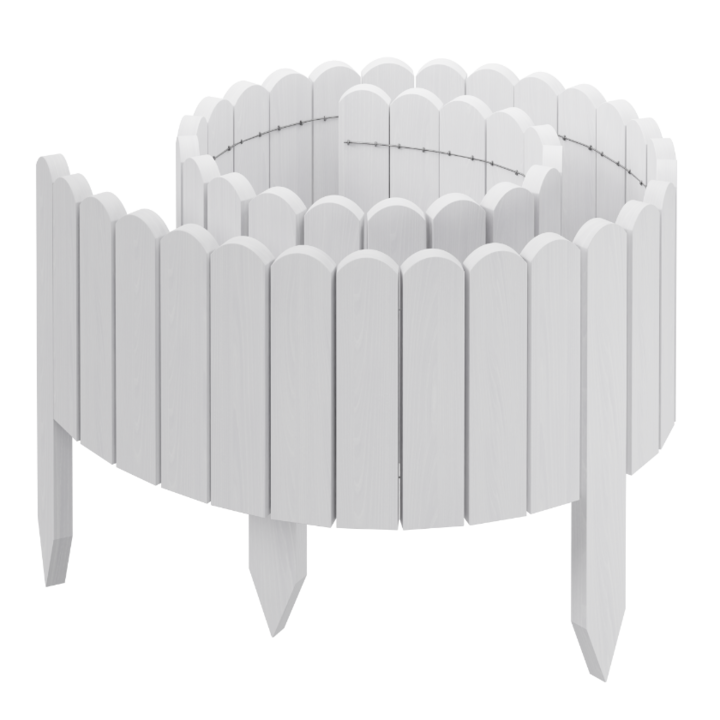 Декоративна дървена градинска ограда, Rollborder, 200x20cm, бяла