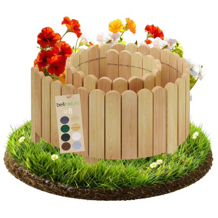 Bordura pentru gradina din lemn flexibila, be4nature, 200 x 40 cm, maro deschis, impregnata, decorativa