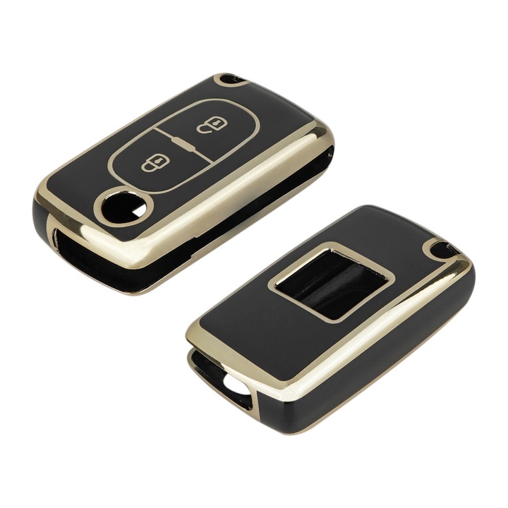 Husa Cheie Auto protectie cu pentru chei de masina 2 butoane pentru Peugeot 207 307 308 3008 5008 807 Expert Citroen C2 C3 Picasso C4 Dispatch Negru & Auriu