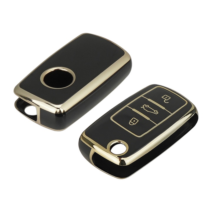 Husa Cheie Auto protectie cu pentru chei de masina 3 butoane pentru VW Golf MK6 Polo Beetle Caddy Transporter T5 Scirocco Tiguan Jetta Skoda Fabia Yeti Citigo Roomster Rapid Seat Altea Ibiza Leon Mii Negru & Auriu