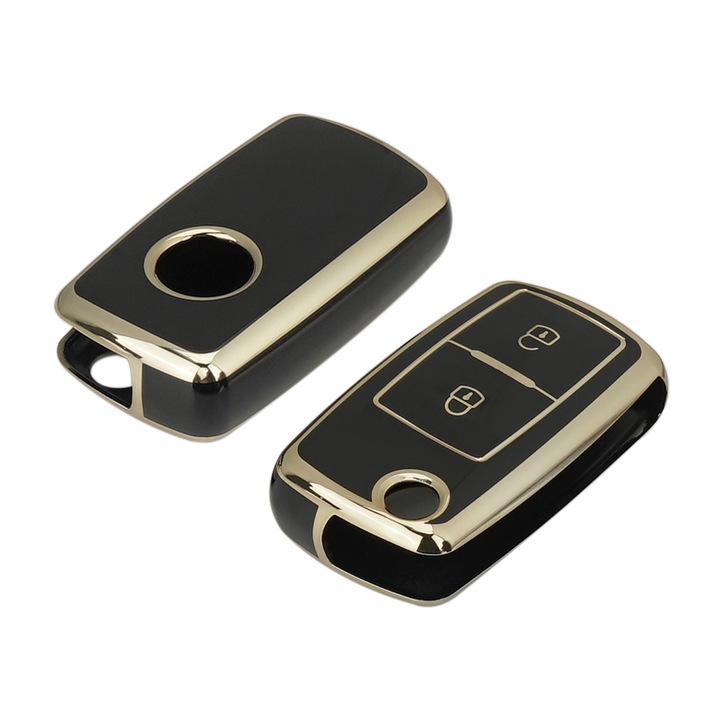 Husa Cheie Auto protectie cu pentru chei de masina 2 butoane pentru VW Transporter T5 T6 Amarok Golf MK4 Polo Bora Sharan Seat Ibiza Leon Fabia Octavia Alhambra Negru & Auriu