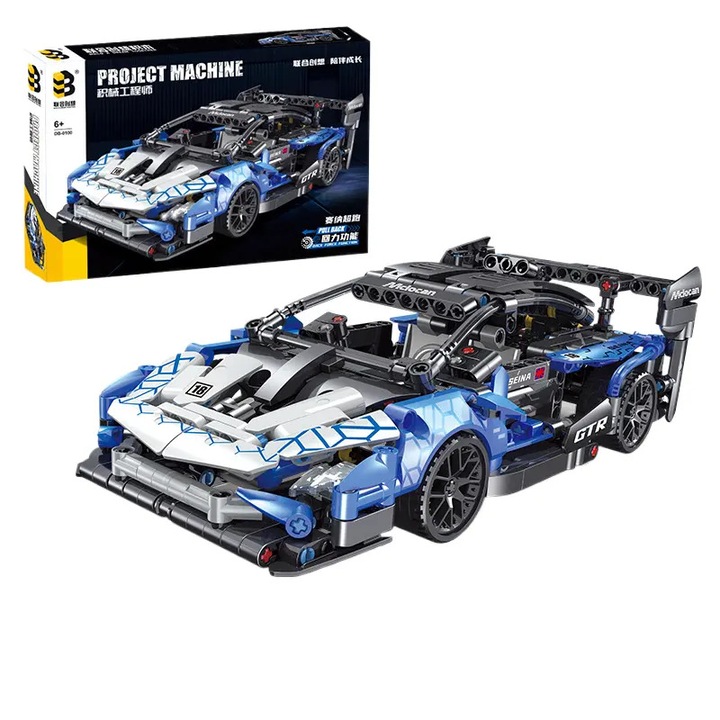 Seturi de constructie， Model de supercar nano, JKC7112， 511 piese, albastru, jucarie puzzle, masina mecanica, 6 ani+