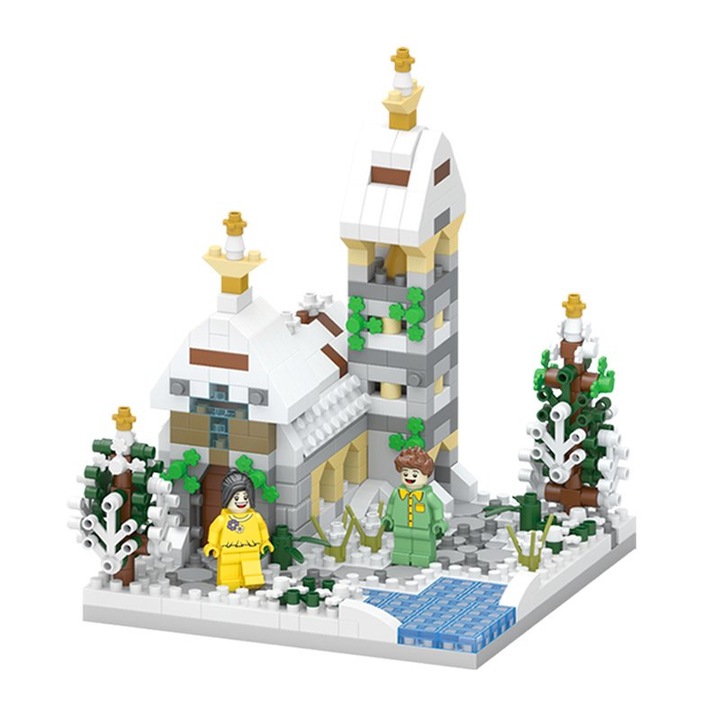 Set blocuri de constructie, decor cu vedere strada, palat de iarna, 600 bucati, mai multe culori, cadou pentru copii, 6 ani+