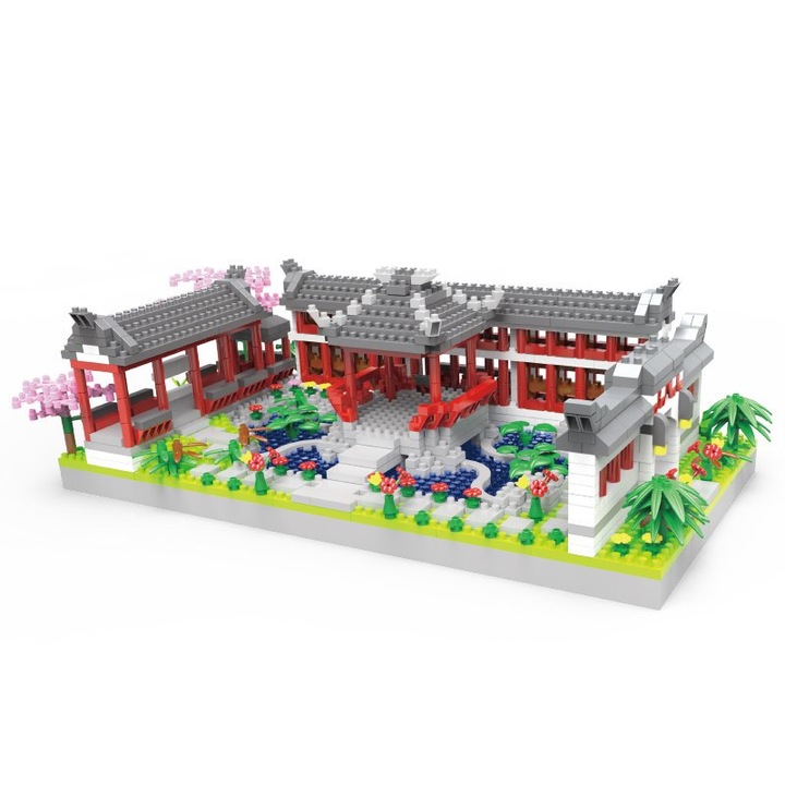 Kit de blocuri, gradina de vis, vedere frumoasa la pavilion, jucarii puzzle, 1600 bucati, multicolor, 6 ani +