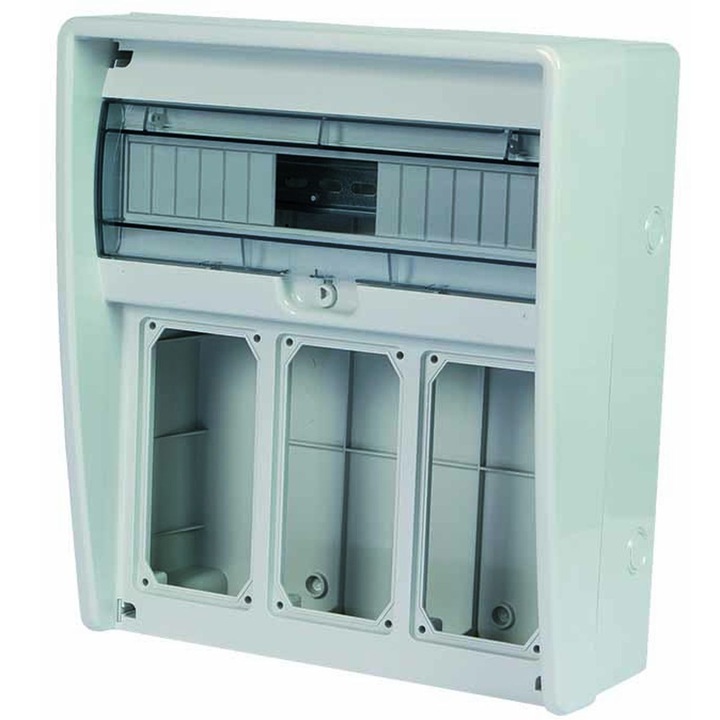 Tablou electric ULISSE 350, IP65, Neechipat, Cu 3 spatii pentru prize industriale interblocabile Fanton + 17 Module+Sina Din, 350x403x177 mm, Gri, Fanton, Italia