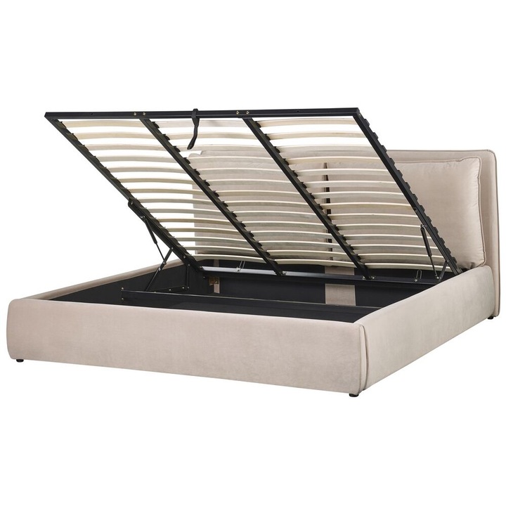 Bézs Bársony Ágyneműtartós Franciaágy 180 x 200 cm Bajonna