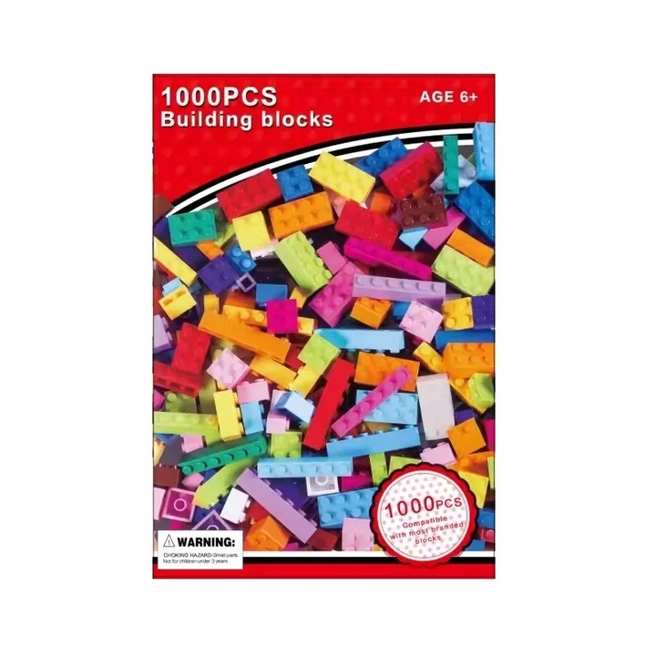 Cuburi de construit cu 1000 piese, pentru copii 6 ani+, plastic, multicolor