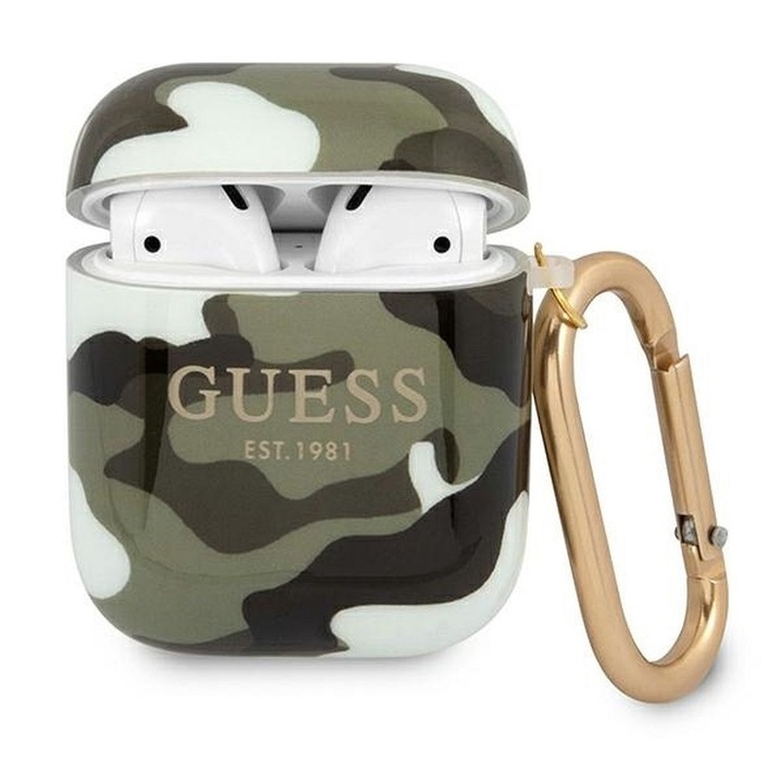 Guess védőtok kompatibilis Airpods 1/2 Green Camo Silicone Collection-10119
