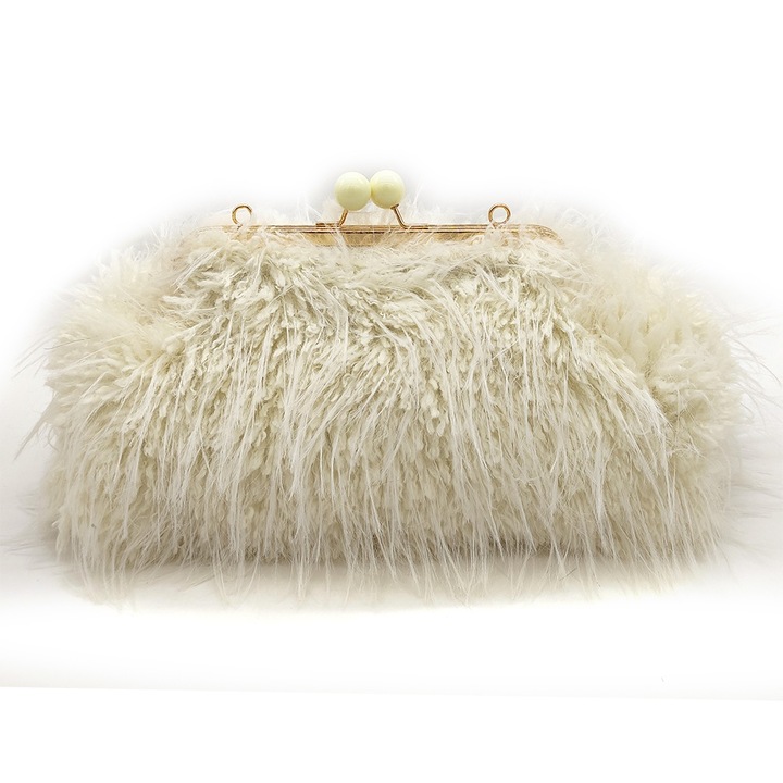 Genta dama cu aspect de blana sintetica, crossbody & de mana, aur inchidere metalica, eleganta