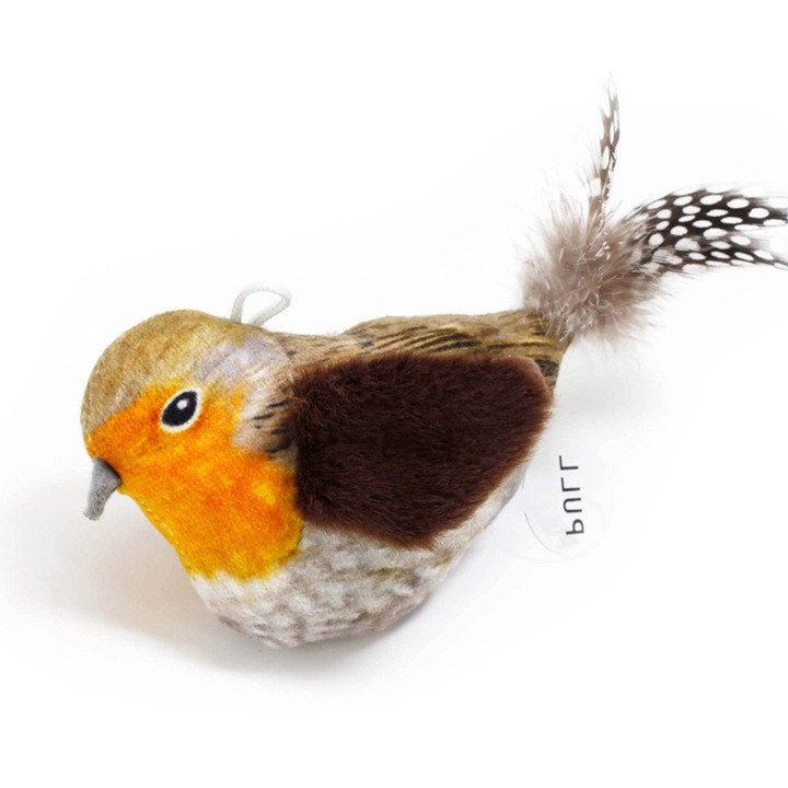 Jucarie interactiva pentru pisici, sunete de pasare, maro/galben