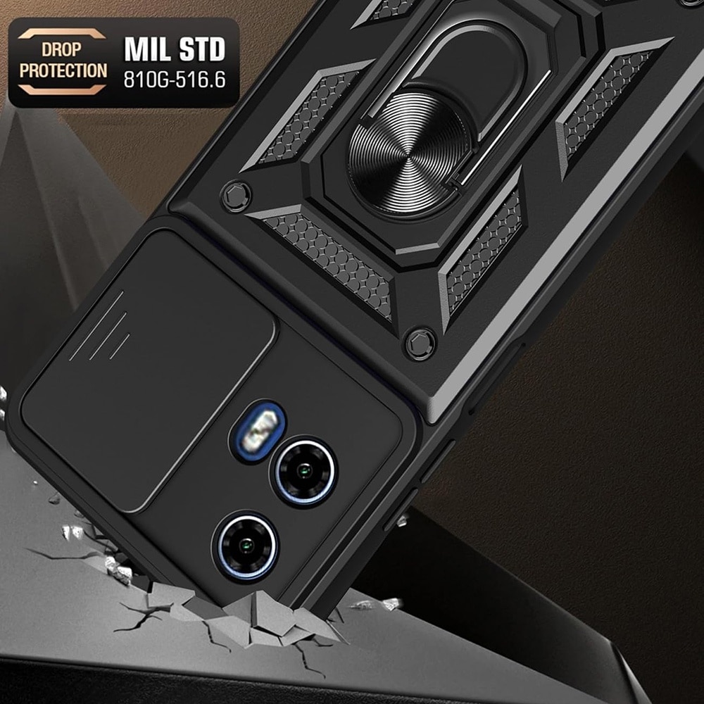 Husa pentru Motorola Moto G05 / Moto E15 Ring Armor Kickstand Tough Rugged Cover cu protectie camera Negru