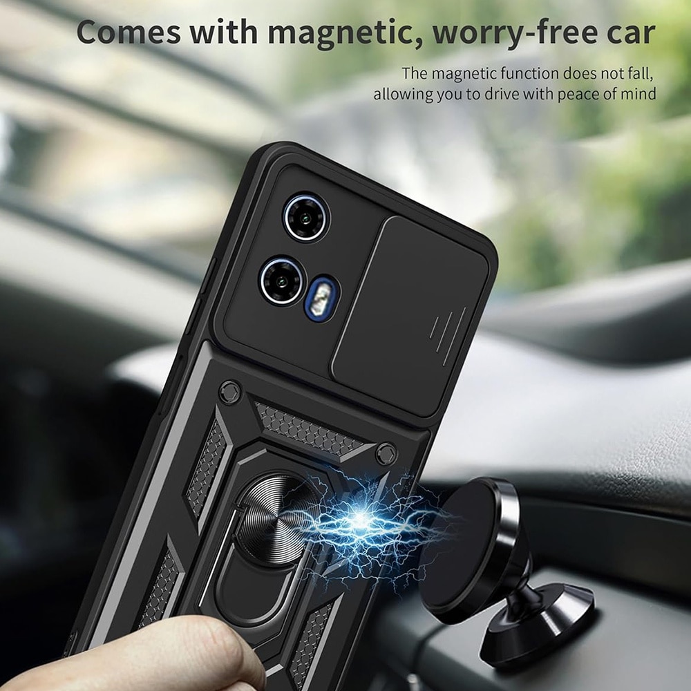 Husa pentru Motorola Moto G05 / Moto E15 Ring Armor Kickstand Tough Rugged Cover cu protectie camera Negru