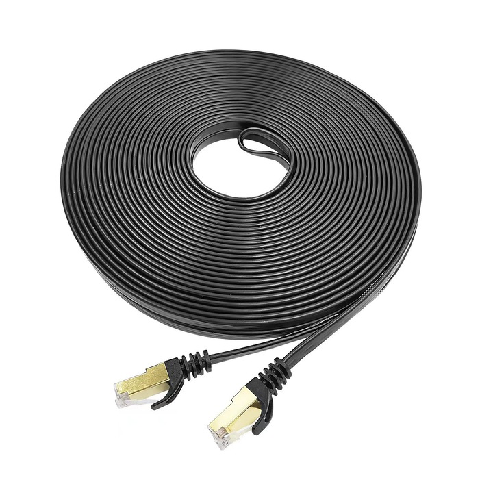 Cabluri de retea Cat6, 10m, design plat, negru