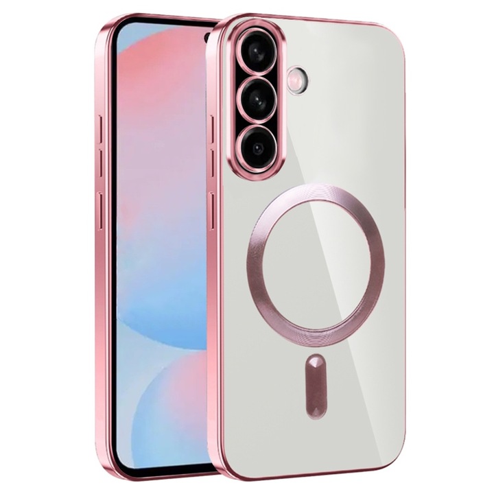 Husa pentru Samsung Galaxy A56 cu MagSafe si protectie pentru lentile anti-shock 1.5 mm transparent - Roz