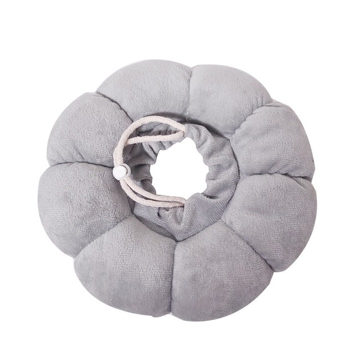 Guler de protectie pentru pisici, Bztzhm, bumbac, gri, ajustabil, 14-22cm