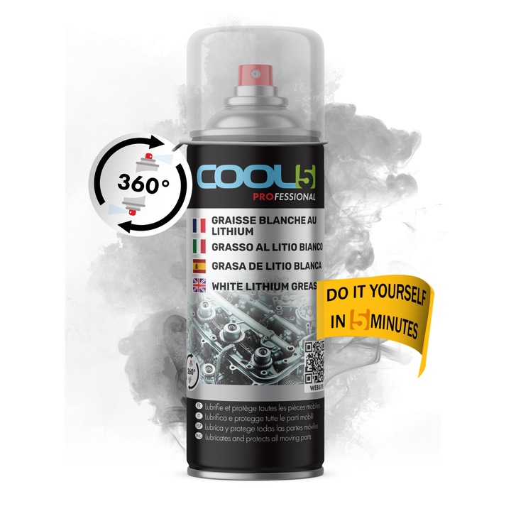Lubrifiant pe baza de litiu, COOL5, spray 360°, 400ml, alb
