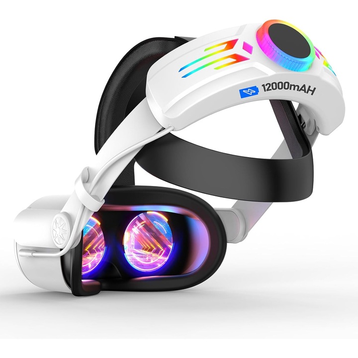 HIKIMODE батерия за глава, 12000mAh, RGB осветление, регулируема, за Meta Quest 3/3S