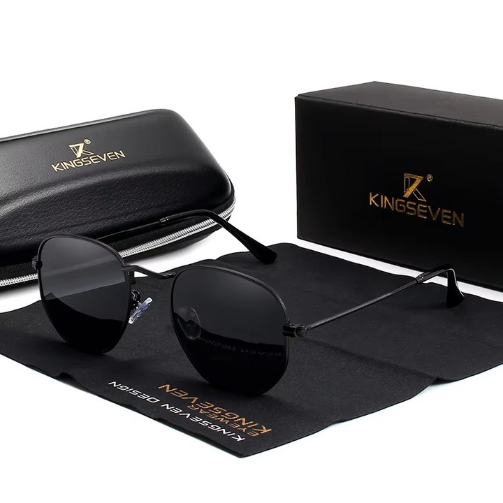 Ochelari de soare dama, Kingseven, polarizati, UV400, Marime unica, informalitate, moda, ramuri subtiri， set complet, negru gri