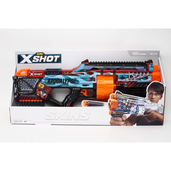 Играчка пистолет ZURU X-SHOT Skins, 16 стрелички, многоцветен