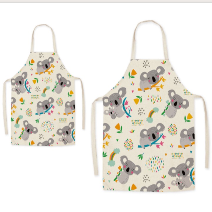 CNNIK konyhai kötény szett, koala mintás, szürke, felnőtt 70x60cm/gyerek 52x45cm