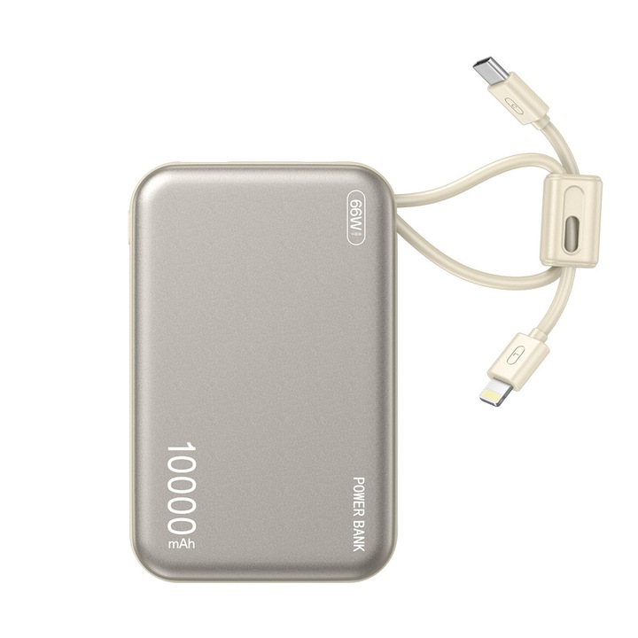 Външна батерия, power bank, 10000 mAh, 20 W бързо зареждане, USB-C/Lightning, корпус от алуминиева сплав, лек и стилен, идва с кабел, поддържа Apple и Android