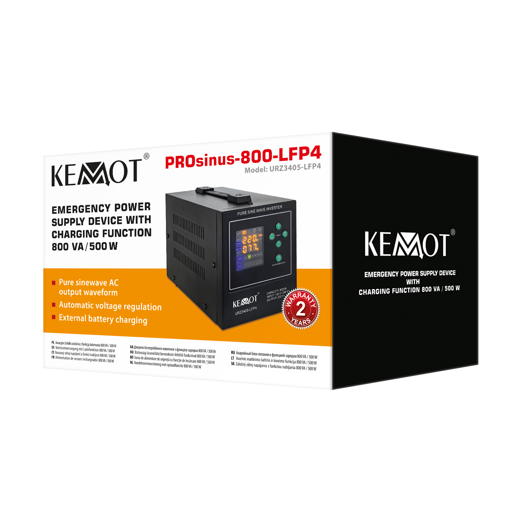 Inversor KEMOT PROsinus-800, 800VA, 500W, 12V, 138x226x155mm - eMAG.ro