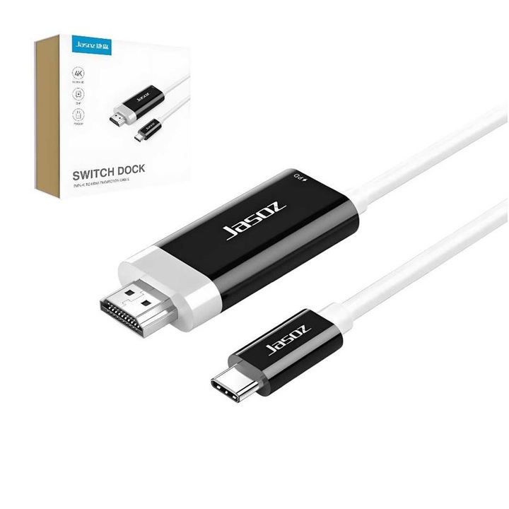 Adaptor HDMI USB C pentru Nintendo Switch, 4K@60Hz, 2m, design portabil, Jasoz, alb/negru