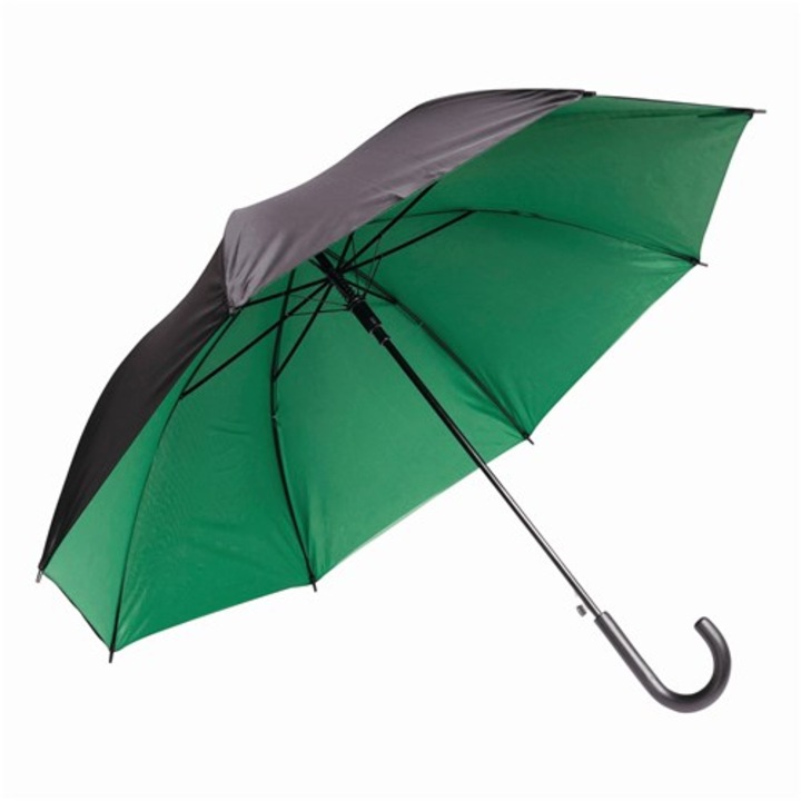 Umbrela automata Weser Doubly, clini cu doua fete, verde si negru, rezistenta la vant, structura din metal, maner curbat, Ø103 cm, lungime 85 cm