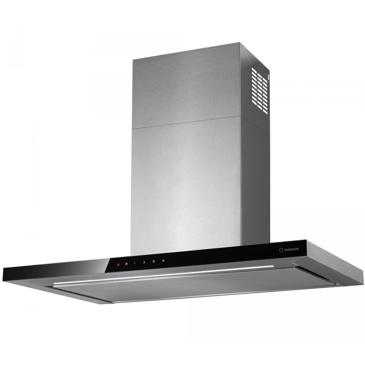 Hota incorporabila decorativa Turbionaire Elyn 90 TEY90W, Putere de absorbtie 800 mc/h, Clasa A++, Inox, Iluminat LED ajustabil, Control touch, Boost si Super Boost, Aspiratie perimetrala, 90 cm, Inox