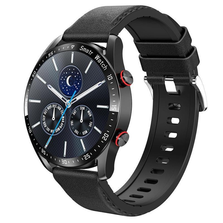 Ceas Smartwatch Velixo®, Ecran 1.28" HD, Inteligent, Elegant, Sport, Rezistent Apa, Smart, Notificari, Wireless, Apel Bluetooth 5.1, Player Muzica, Monitorizare Somn, Pasi, Ritm Cardiac, Nivel Oxigen, Tensiunea Arteriala, Cablu USB Magnetic Inclus, Negru