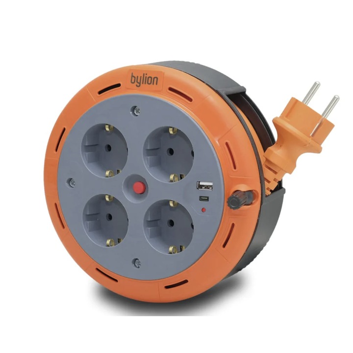 Tambur compact pentru cabluri Bylion, 5m, tip francez, USB, utilizare acasa