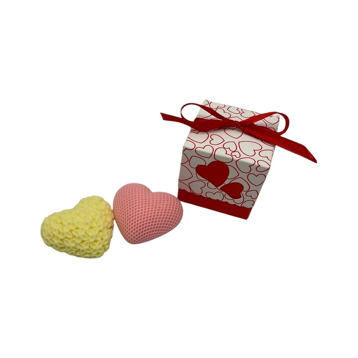Set cadou Ziua Indragostitilor, cutie cadou inclusa, 5x5x5cm, 2 x sapun handmade cu glicerina, parfum vanilie si ciocolata si cirese, format calatorie, 60 g