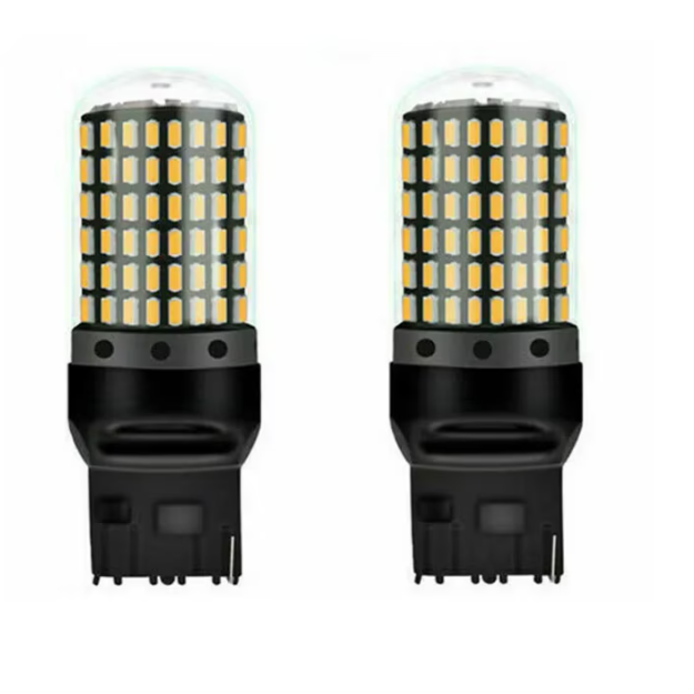 Set 2 becuri auto LED, T20, W21W, WY21W, 7440, 144 leduri, lumina alba rece, 12V, marsarier, lumini de zi, daylight, soclu T20, INELAG