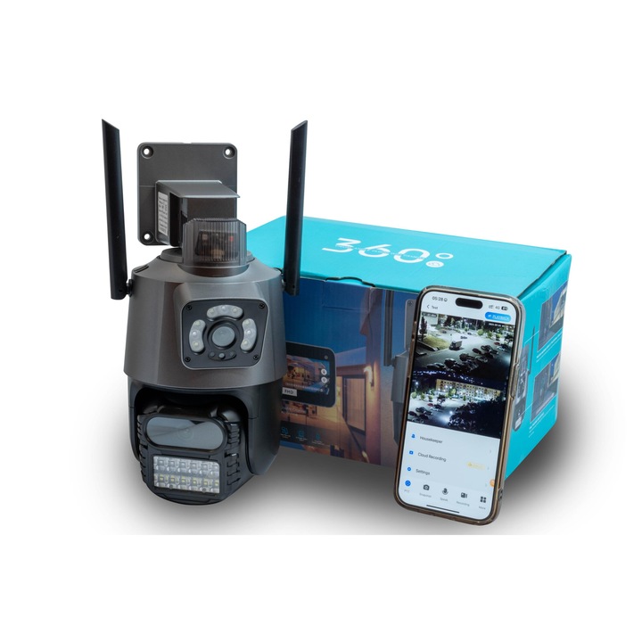 Camera de supraveghere 3G/4G, 6MP, 360 grade, lumina alba, comunicare bidirectionala, stocare card/cloud