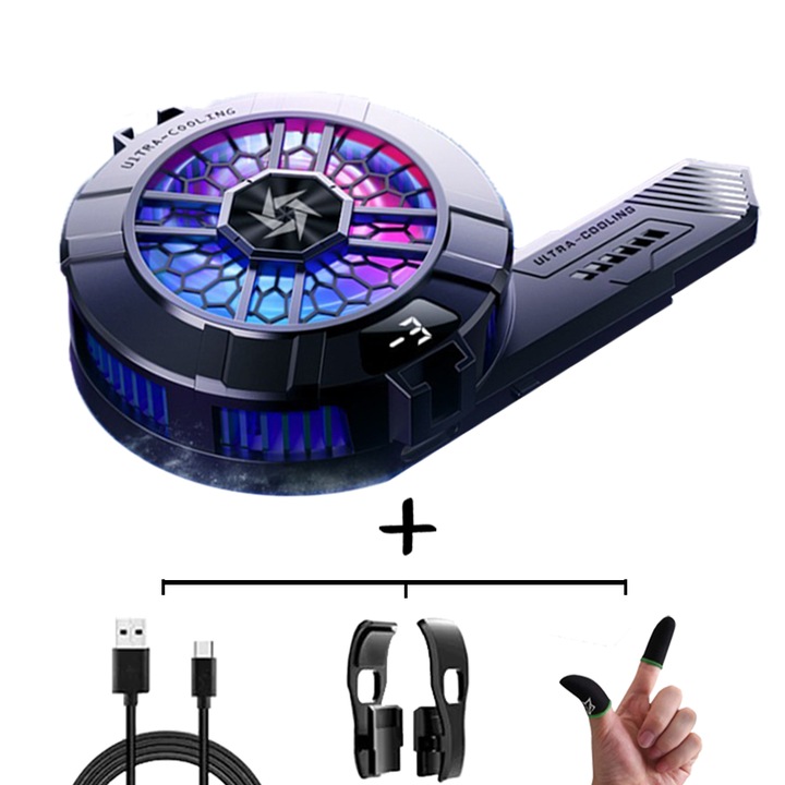 SKADI - Cooler Profesional pentru Telefon, Universal, Lumini RGB, Control Temperatura, Cip de Racire cu Semiconductor, Racire Rapida si Zgomot Redus