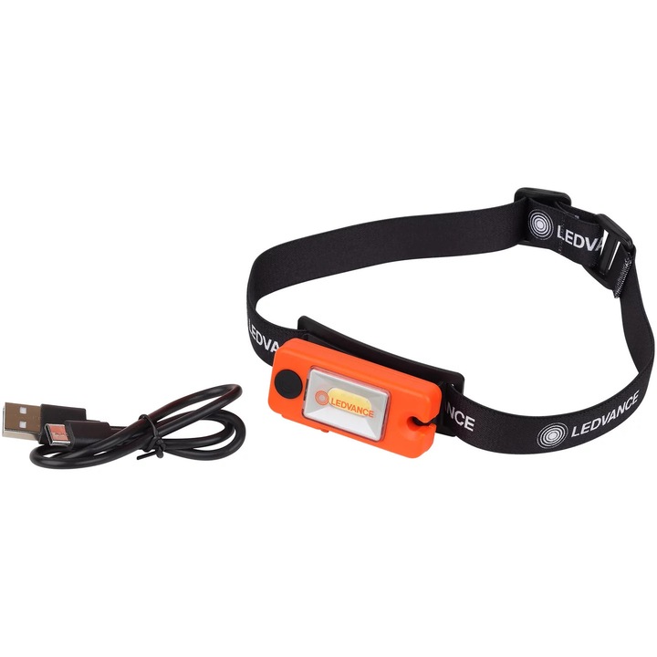 Мултифункционален фенер LED LEDVANCE, Акумулаторен, 2W, 80 лумена, IP22, USB-C, 4 режима на светене (100% (80 лумена), 50% (40 лумена), Red LED ON или червен LED Red flash), Батерия Li-Ion 250mAh, Включен USP кабел за зареждане, Оранжев/Черен