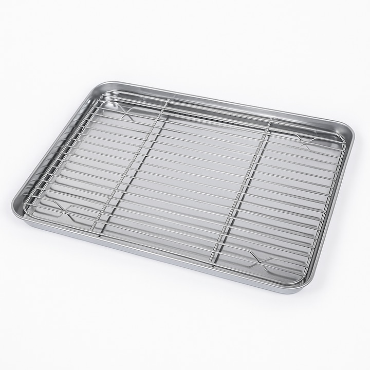 Gardenko Tava din otel inoxidabil cu gratar de racire pentru prajituri si copt 40x30x2,5 cm