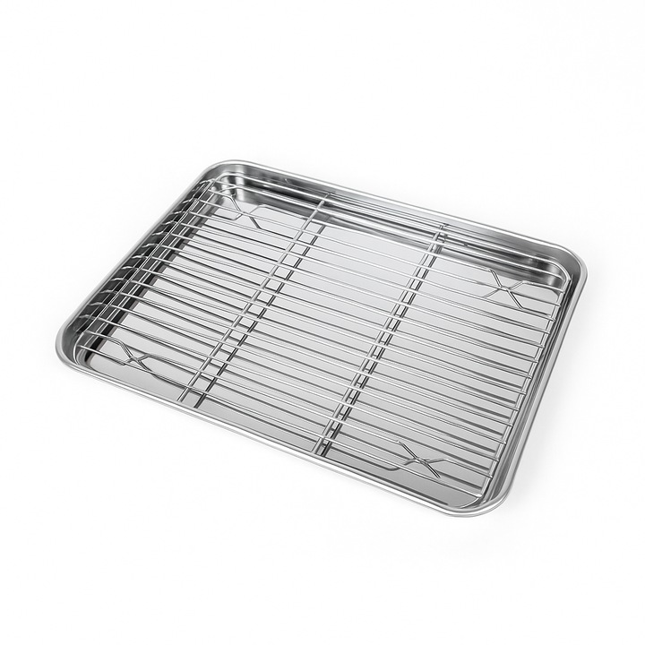 Gardenko Tava din otel inoxidabil cu gratar de racire pentru prajituri si copt 31x24x2,5 cm