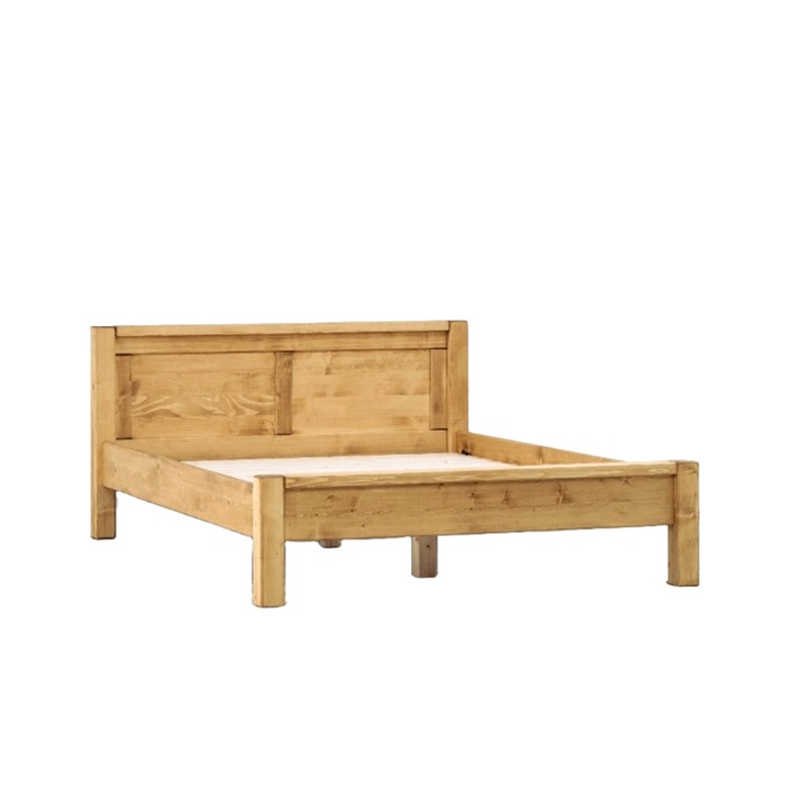 Pat dublu lemn masiv molid, suport saltea inclus, 160 x 200 cm