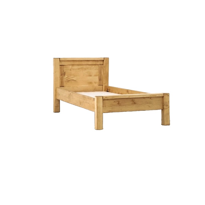 Pat simplu lemn masiv molid, suport saltea inclus, 90 x 200 cm