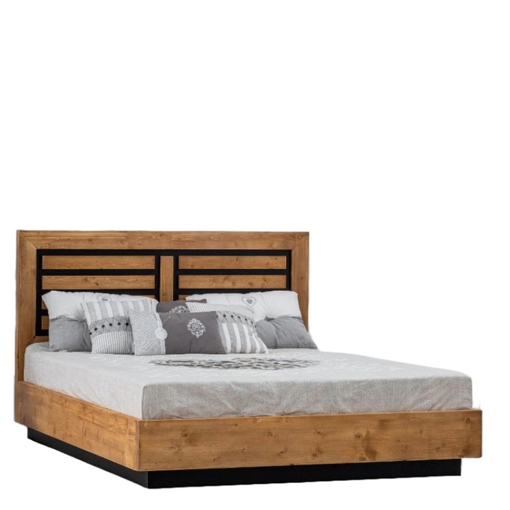 Pat Dublu RETRO lemn masiv, suport saltea inclus, 160 x 200 cm