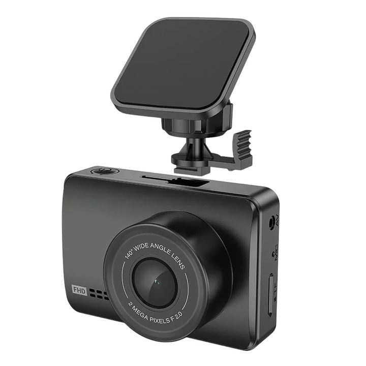 Camera bord, DV2, display 2.45 inch, rezolutie 1080P / 30fps, unghi 140, night vision, baterie 200mAh, cablu 3.5m, montare parbriz
