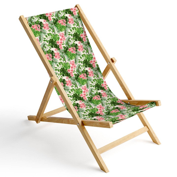 Fából készült kerti nyugágy, összecsukható szék, fullprint ülés, Open Palms