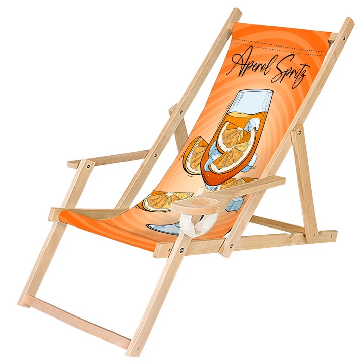 Fából készült kerti nyugágy, összecsukható szék italtartóval, Aperol Spritz