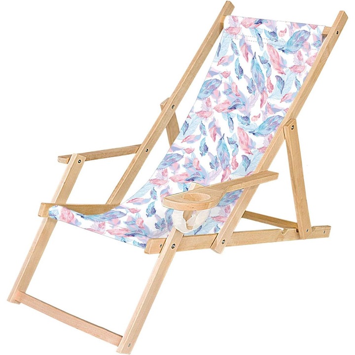 Fából készült kerti nyugágy, összecsukható szék italtartóval, Nyitott, Toll