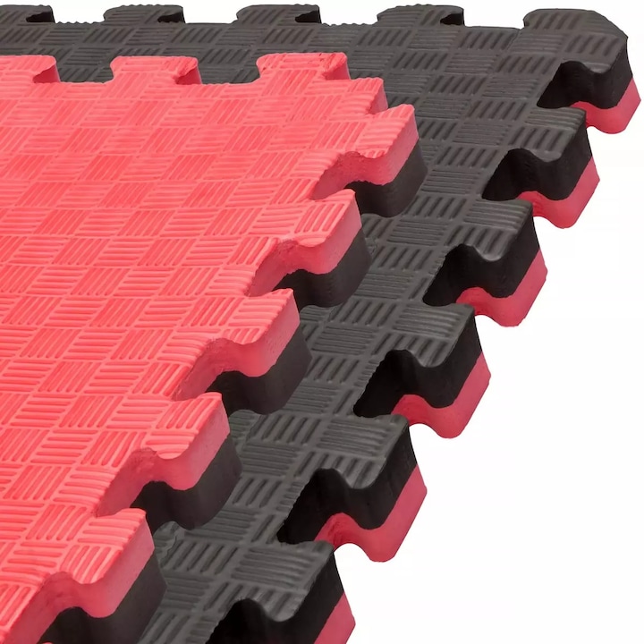 Saltea Tatami Puzzle Karate / Taekwondo 1000 x 1000 x 40 mm negru / rosu cu margine inclusa