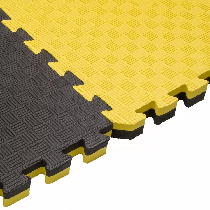 Saltea Tatami Puzzle Karate / Taekwondo 1000 x 1000 x 25 mm galben / negru cu margine inclusa