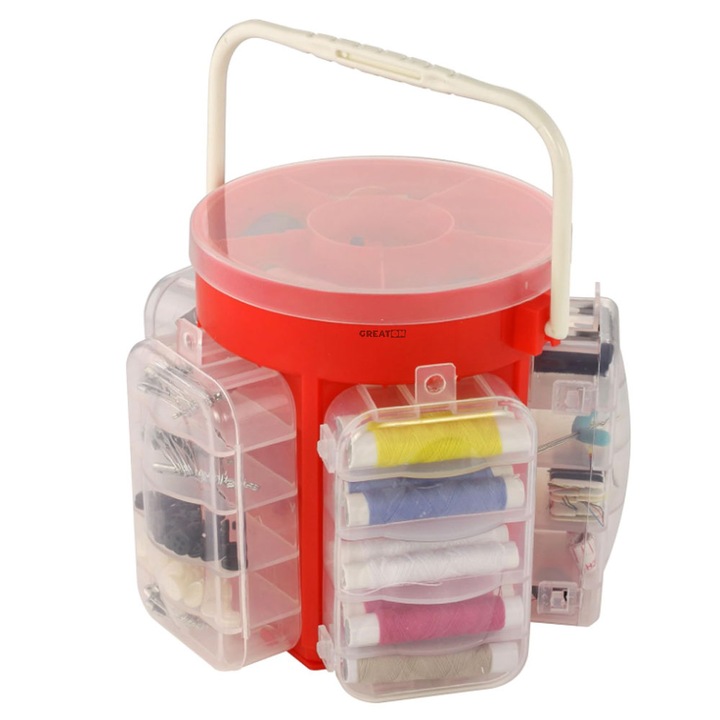 Trusa De Cusut Si Croitorie Portabila GREATON, Set Mercerie, Ata, Ace Cusut, Nasturi, 210 Accesorii
