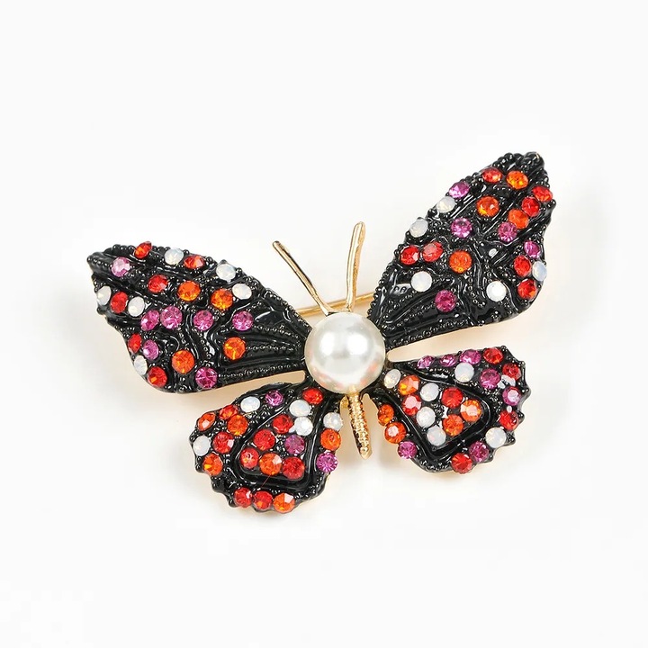 Brosa martisor fluture negru cu pietre rosii, Meli Melo Paris